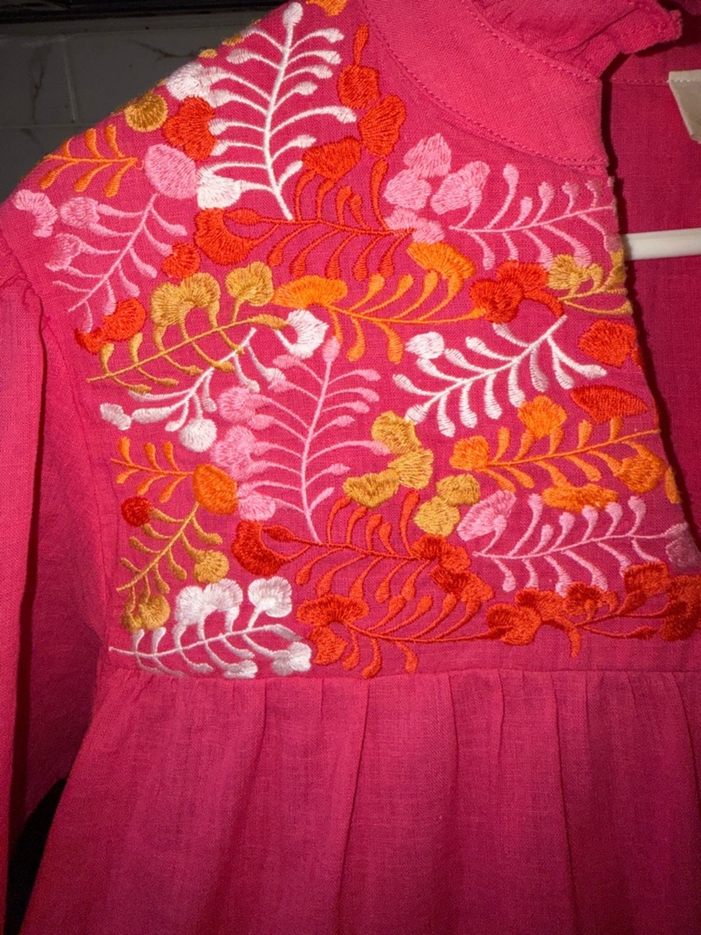 Embroidered Pink Peasant Top - Vibrant Floral Yoke - Picture 2 of 9